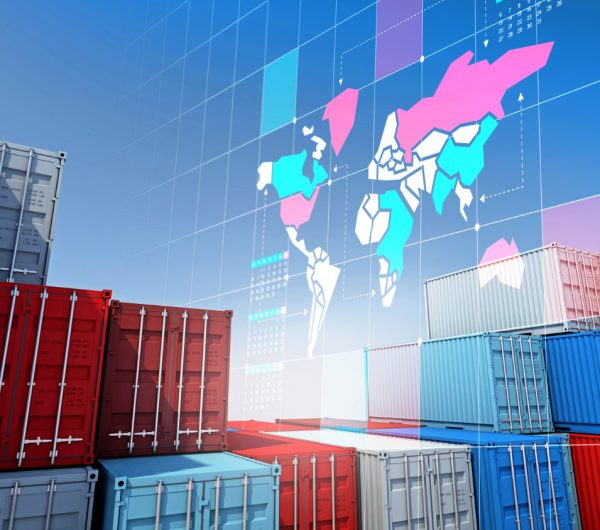 container-cargo-import-export-business-digital-world-map-chart-3d-rendering